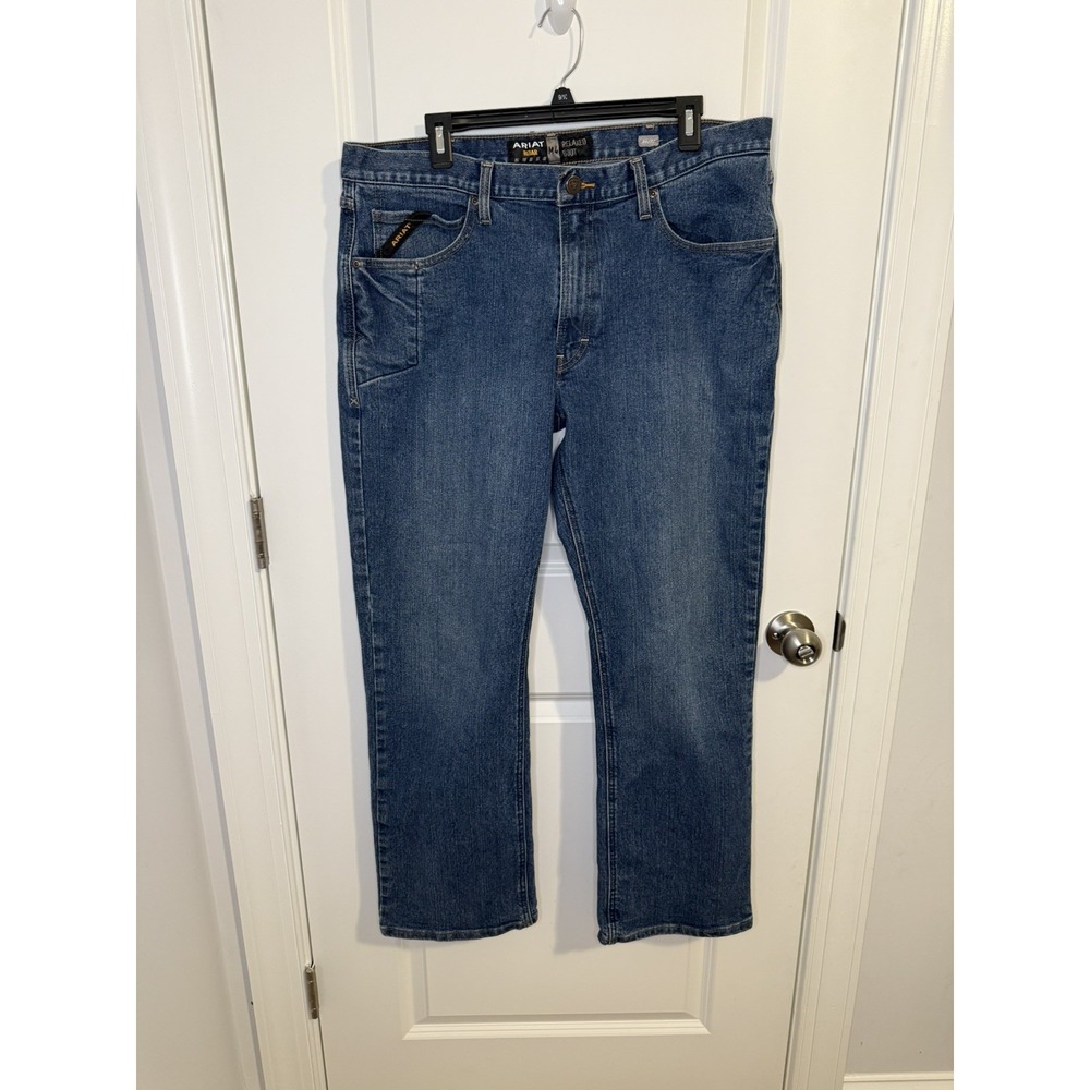 Ariat Rebar M4 Men's Relaxed Bootcut Blue Medium Wash Denim Jeans 36x32 36x31